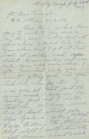 Thompson letter to Cunningham, July 23, 1917, p. 1